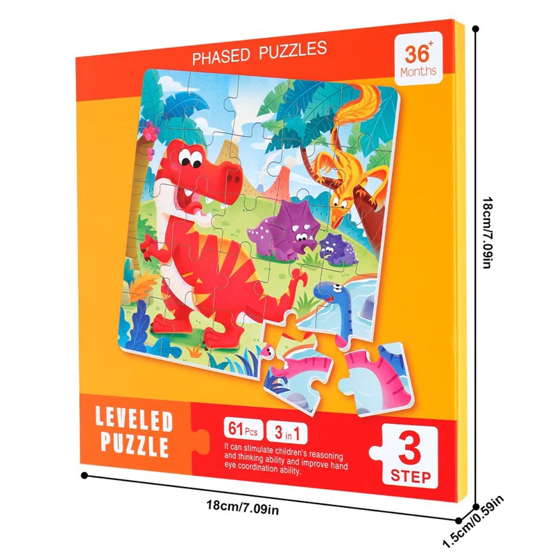 LEVELED PUZZLE - 3 In 1 Phased Magnetic Puzzle , Pirates & Dinosaurs Puzzles 61 PCs Preschool STEM Learning- Suitable for Ages 4 Years & Up (Step 3 B)